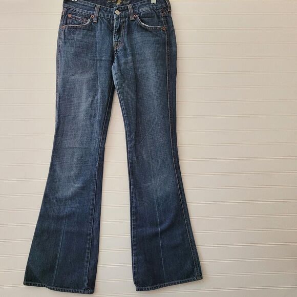 7 For all Mankind Womens Jeans Size 26 A Pocket Red Stitching Dark Wash Bootcut - Picture 1 of 12